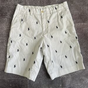 Men's Vintage Polo Ralph Lauren White 10" Logo All Over Print Chino Shorts Sz 31